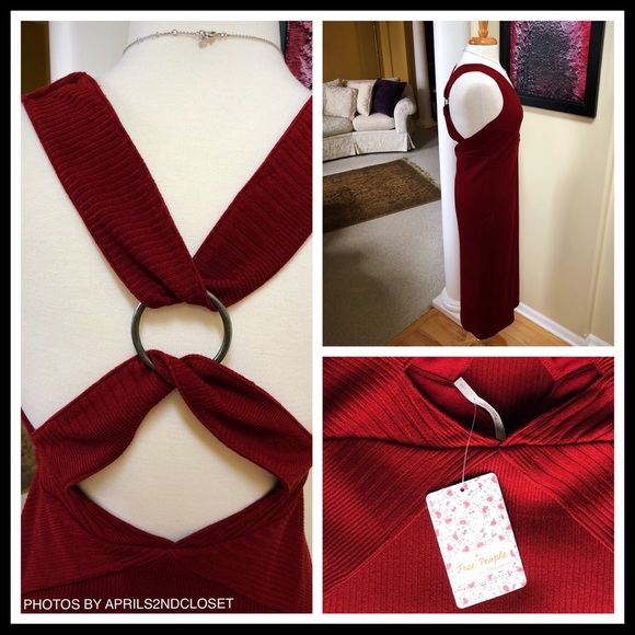 FREE PEOPLE Red Midi Dress Crisscross Open Back - Picture 6 of 8